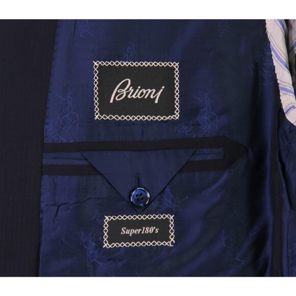 Brioni Navy Blue Tonestripe Super 180's Wool 2-Btn Blazer Jacket 50R - Picture 8 of 13